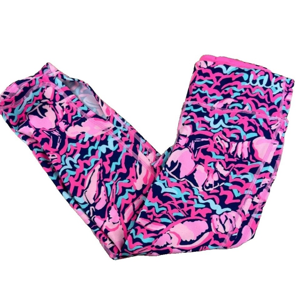 Lilly Pulitzer Luxletic Pink Blue Lobster Print Cropped Leggings Women XS Pocket
